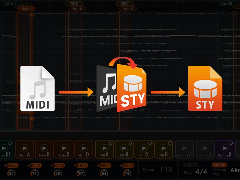 MIDI Song to Style 應用程式畫面。