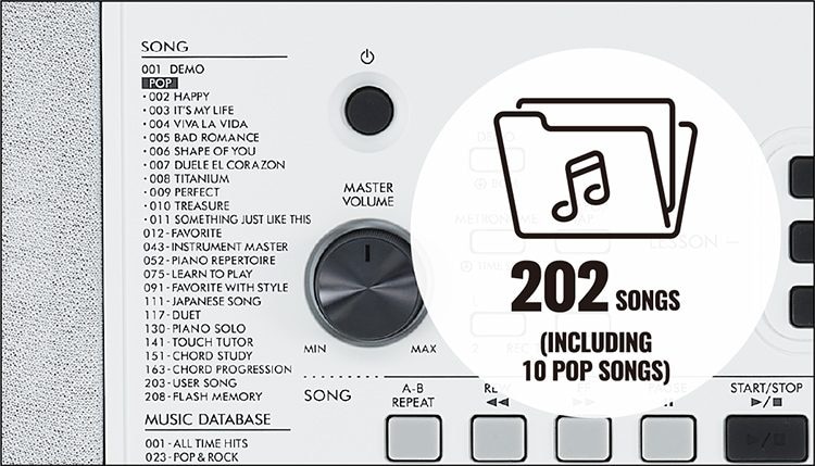 202 首內建樂曲，包括 10 首流行樂曲，以及擴充樂曲功能
