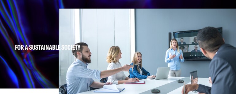 Online meeting using Yamaha ADECIA system.